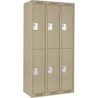 Clean Line Lockers, 2 -tier, Bank of 3, 36" x 18" x 72", Steel, Beige, Rivet (Assembled) Absolute Business Supply