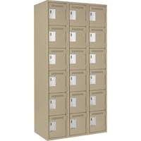 Clean Line Lockerette, 6 -tier, Bank of 3, 36" x 18" x 72", Steel, Beige, Rivet (Assembled) Absolute Business Supply