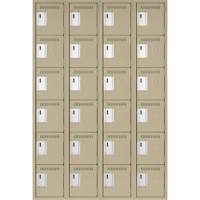 Clean Line Lockerette, 6 -tier, Bank of 4, 48" x 18" x 72", Steel, Beige, Rivet (Assembled) Absolute Business Supply