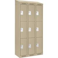 Clean Line Lockers, 3 -tier, Bank of 3, 36" x 18" x 78", Steel, Beige, Rivet (Assembled) Absolute Business Supply