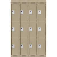 Clean Line Lockers, 3 -tier, Bank of 4, 48" x 18" x 78", Steel, Beige, Rivet (Assembled) Absolute Business Supply