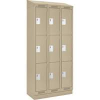 Clean Line Lockers, 3 -tier, Bank of 3, 36" x 18" x 82", Steel, Beige, Rivet (Assembled) Absolute Business Supply