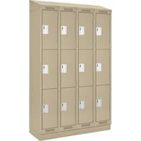 Clean Line Lockers, 3 -tier, Bank of 4, 48" x 18" x 82", Steel, Beige, Rivet (Assembled) Absolute Business Supply