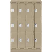 Clean Line Lockers, 3 -tier, Bank of 4, 48" x 18" x 82", Steel, Beige, Rivet (Assembled) Absolute Business Supply