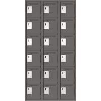 Clean Line Lockerette, 6 -tier, Bank of 3, 36" x 18" x 72", Steel, Charcoal, Rivet (Assembled) Absolute Business Supply