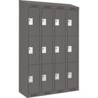 Clean Line Lockers, 3 -tier, Bank of 4, 48" x 18" x 78", Steel, Charcoal, Rivet (Assembled) Absolute Business Supply