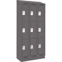 Clean Line Lockers, 3 -tier, Bank of 3, 36" x 18" x 82", Steel, Charcoal, Rivet (Assembled) Absolute Business Supply