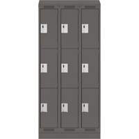 Clean Line Lockers, 3 -tier, Bank of 3, 36" x 18" x 82", Steel, Charcoal, Rivet (Assembled) Absolute Business Supply