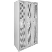 Clean Line Lockers, Bank of 3, 36" x 15" x 72", Steel, Grey, Rivet (Assembled), Perforated Absolute Business Supply