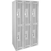 Clean Line Lockers, 2 -tier, Bank of 3, 36" x 15" x 72", Steel, Grey, Rivet (Assembled), Perforated Absolute Business Supply