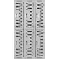Clean Line Lockers, 2 -tier, Bank of 3, 36" x 15" x 72", Steel, Grey, Rivet (Assembled), Perforated Absolute Business Supply
