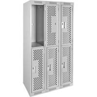 Clean Line Lockers, 2 -tier, Bank of 3, 36" x 15" x 72", Steel, Grey, Rivet (Assembled), Perforated Absolute Business Supply
