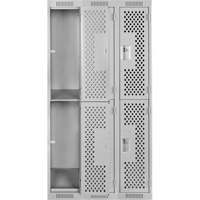 Clean Line Lockers, 2 -tier, Bank of 3, 36" x 15" x 72", Steel, Grey, Rivet (Assembled), Perforated Absolute Business Supply