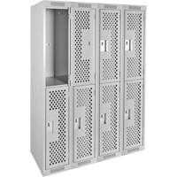 Clean Line Lockers, 2 -tier, Bank of 4, 48" x 15" x 72", Steel, Grey, Rivet (Assembled), Perforated Absolute Business Supply