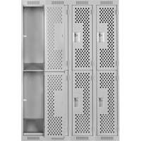 Clean Line Lockers, 2 -tier, Bank of 4, 48" x 15" x 72", Steel, Grey, Rivet (Assembled), Perforated Absolute Business Supply