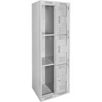 Casiers Clean Line, 3 niveaux, Bloc de 2, 24" x 12" x 72", Acier, Gris, Rivet (assembl&eacute;), Perfor&eacute; Absolute Business Supply