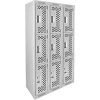 Casiers Clean Line, 3 niveaux, Bloc de 3, 36" x 12" x 72", Acier, Gris, Rivet (assembl&eacute;), Perfor&eacute; Absolute Business Supply