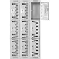 Casiers Clean Line, 3 niveaux, Bloc de 3, 36" x 12" x 72", Acier, Gris, Rivet (assembl&eacute;), Perfor&eacute; Absolute Business Supply