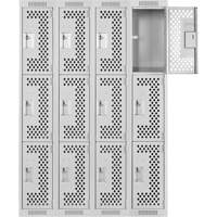 Casiers Clean Line, 3 niveaux, Bloc de 4, 48" x 12" x 72", Acier, Gris, Rivet (assembl&eacute;), Perfor&eacute; Absolute Business Supply