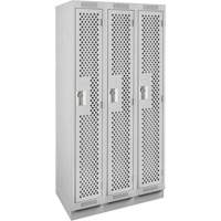 Clean Line Lockers, Bank of 3, 36" x 12" x 76", Steel, Grey, Rivet (Assembled), Perforated Absolute Business Supply