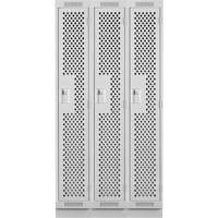 Clean Line Lockers, Bank of 3, 36" x 12" x 76", Steel, Grey, Rivet (Assembled), Perforated Absolute Business Supply