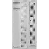 Clean Line Lockers, Bank of 3, 36" x 12" x 76", Steel, Grey, Rivet (Assembled), Perforated Absolute Business Supply