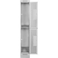 Clean Line Lockers, 2 -tier, 12" x 18" x 76", Steel, Grey, Rivet (Assembled), Perforated Absolute Business Supply