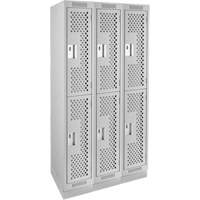 Clean Line Lockers, 2 -tier, Bank of 3, 36" x 15" x 76", Steel, Grey, Rivet (Assembled), Perforated Absolute Business Supply