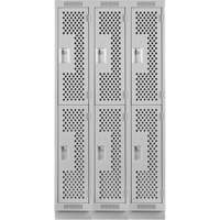 Clean Line Lockers, 2 -tier, Bank of 3, 36" x 15" x 76", Steel, Grey, Rivet (Assembled), Perforated Absolute Business Supply