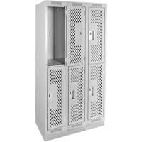 Clean Line Lockers, 2 -tier, Bank of 3, 36" x 15" x 76", Steel, Grey, Rivet (Assembled), Perforated Absolute Business Supply