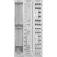 Clean Line Lockers, 2 -tier, Bank of 3, 36" x 15" x 76", Steel, Grey, Rivet (Assembled), Perforated Absolute Business Supply