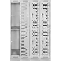 Clean Line Lockers, 2 -tier, Bank of 4, 48" x 18" x 76", Steel, Grey, Rivet (Assembled), Perforated Absolute Business Supply