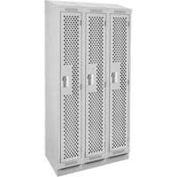 Clean Line Lockers, Bank of 3, 36" x 15" x 82", Steel, Grey, Rivet (Assembled), Perforated Absolute Business Supply