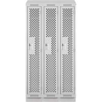 Clean Line Lockers, Bank of 3, 36" x 15" x 82", Steel, Grey, Rivet (Assembled), Perforated Absolute Business Supply