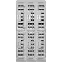 Clean Line Lockers, 2 -tier, Bank of 3, 36" x 15" x 82", Steel, Grey, Rivet (Assembled), Perforated Absolute Business Supply