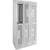 Clean Line Lockers, 2 -tier, Bank of 3, 36" x 15" x 82", Steel, Grey, Rivet (Assembled), Perforated Absolute Business Supply