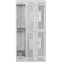 Clean Line Lockers, 2 -tier, Bank of 3, 36" x 15" x 82", Steel, Grey, Rivet (Assembled), Perforated Absolute Business Supply