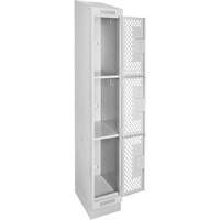 Clean Line Lockers, 3 -tier, 12" x 15" x 82", Steel, Grey, Rivet (Assembled), Perforated Absolute Business Supply