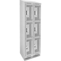 Casiers Clean Line, 3 niveaux, Bloc de 2, 24" x 18" x 82", Acier, Gris, Rivet (assembl&eacute;), Perfor&eacute; Absolute Business Supply