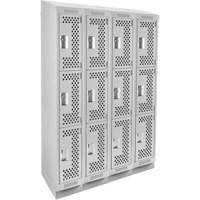 Clean Line Lockers, 3 -tier, Bank of 4, 48" x 18" x 82", Steel, Grey, Rivet (Assembled), Perforated Absolute Business Supply