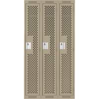 Clean Line Lockers, Bank of 3, 36" x 15" x 72", Steel, Beige, Rivet (Assembled), Perforated Absolute Business Supply