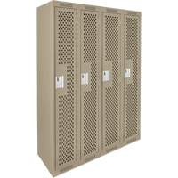 Clean Line Lockers, Bank of 4, 48" x 15" x 72", Steel, Beige, Rivet (Assembled), Perforated Absolute Business Supply
