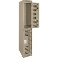 Clean Line Lockers, 2 -tier, 12" x 15" x 72", Steel, Beige, Rivet (Assembled), Perforated Absolute Business Supply