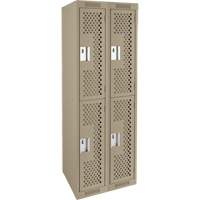 Clean Line Lockers, 2 -tier, Bank of 2, 24" x 15" x 72", Steel, Beige, Rivet (Assembled), Perforated Absolute Business Supply