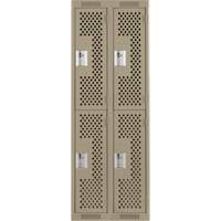 Clean Line Lockers, 2 -tier, Bank of 2, 24" x 15" x 72", Steel, Beige, Rivet (Assembled), Perforated Absolute Business Supply