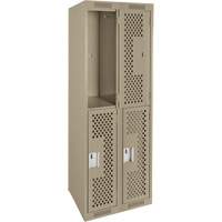 Clean Line Lockers, 2 -tier, Bank of 2, 24" x 15" x 72", Steel, Beige, Rivet (Assembled), Perforated Absolute Business Supply