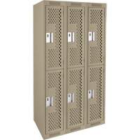Clean Line Lockers, 2 -tier, Bank of 3, 36" x 15" x 72", Steel, Beige, Rivet (Assembled), Perforated Absolute Business Supply