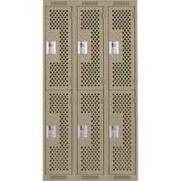 Clean Line Lockers, 2 -tier, Bank of 3, 36" x 15" x 72", Steel, Beige, Rivet (Assembled), Perforated Absolute Business Supply