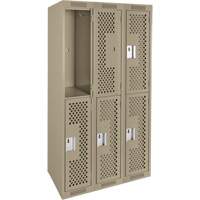 Clean Line Lockers, 2 -tier, Bank of 3, 36" x 15" x 72", Steel, Beige, Rivet (Assembled), Perforated Absolute Business Supply