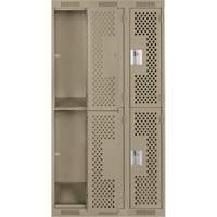 Clean Line Lockers, 2 -tier, Bank of 3, 36" x 15" x 72", Steel, Beige, Rivet (Assembled), Perforated Absolute Business Supply